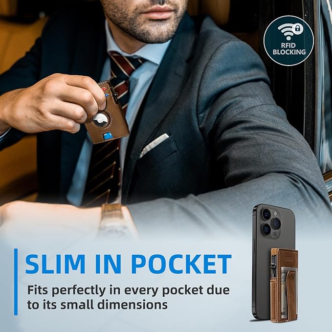 Airtag Wallet for Men,with Money Clip 10 Cards Metal Case Smart Slim Pop Up Credit Card Holder Flip with Magnetic Closure RFID Blocking wallet with Gift Box