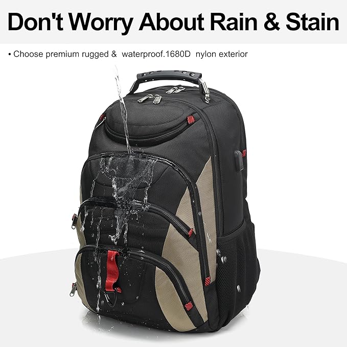 Boavan Laptop Backpack for men, 17.3 inch Laptop Bag with USB Port, Waterproof Travel Work Backpack Purse, Anti-Theft Teacher Nurse Doctor Casual Bookbags Office Business backpack，Black&Khaki
