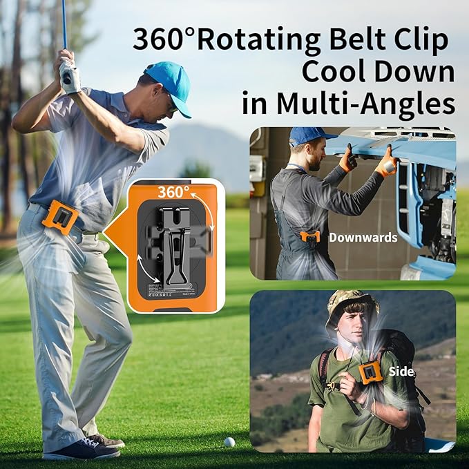 Socool 14500mAh Portable Waist Fan Clip on Belt 360 Rotation Wearable Rechargeable Personal Shirt Fan, 67H Cooling 5-Speed Battery Operated Fans with Light, Neck Fan Hanging for Outdoor Camping Travel