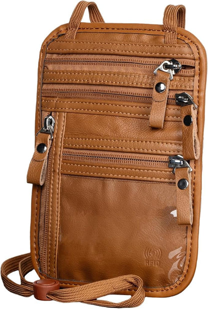 Neck Wallet - Rfid Wallet Women - passport holder for travel - Travel Wallet Passport Holder For Travel Women - 10.3x6.8inch (Yellowish Brown)