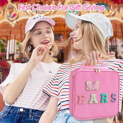 Chenille Letter Bow Mouse Ears Travel Case, Park Ears Headband Holder Hair Accessories Organizer Waterproof Bag for Girls Women Kids Adults, Large Makeup Bag Snack Bags with Zipper for Travel Picnic