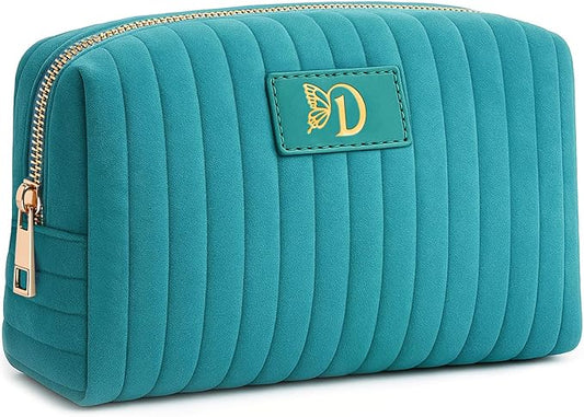Monogrammed Make Up Bags for Women,Personalized Cosmetic Bags Women,Small Quilted Makeup Pouch,Cute Makeup Bag Travel,Birthday Gifts for Teen Girl (Blue D)