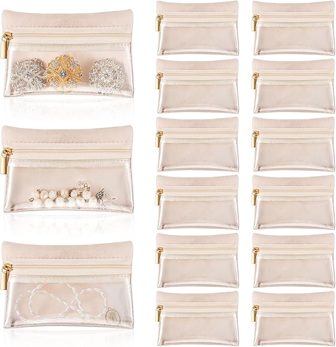 Uiifan Travel Jewelry Organizer Flannel Jewelry Bags Portable Jewelry Pouch with Zipper Pockets for Women Girl Gift