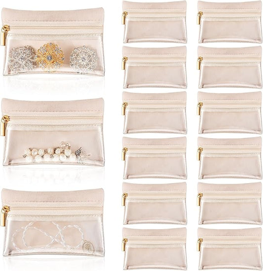 Uiifan Travel Jewelry Organizer Flannel Jewelry Bags Portable Jewelry Pouch with Zipper Pockets for Women Girl Gift