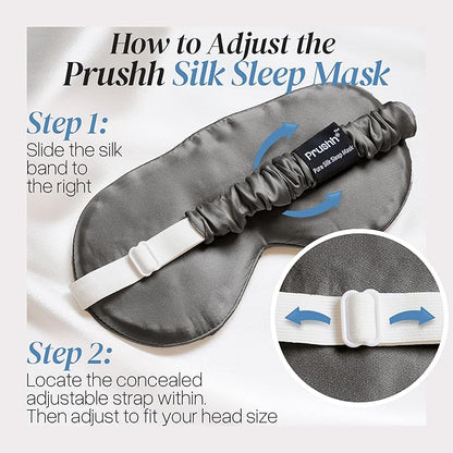 Adjustable Blackout Silk Sleep Mask - Luxurious 100% Pure Mulberry Eye Mask for Restful Sleep & Travel, Hypoallergenic, Cooling, for Women & Men, Grade 6A Silk (Charcoal Grey)