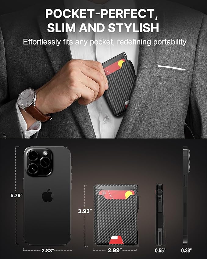 typecase Wallet for Men: Rfid-blocking with Money Clip Slim Leather Bifold ID Window Smart Pop Up Card Case Front Pocket Wallet with Gift Box (Black Orange)