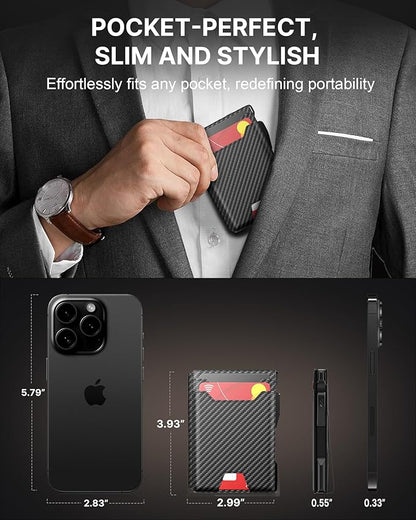 typecase Smart Wallet for Men: Metal Rfid Blocking Card Case, Ultra-Slim Bifold Wallet, Magnetic Card Holder, 9-13 Cards Capacitiy, Smart Popup Wallet for Men with Money Clip - Carbon Fiber