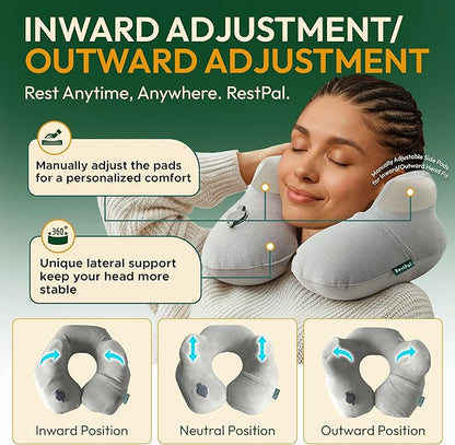 Adjustable Memory Foam Sides Inflatable Travel Neck Pillow | Super Soft, Compact & Portable Neck Support Pillow (Light Gray, Standard)