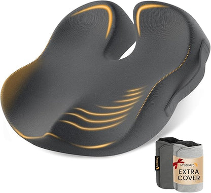 ProtoArc Extra Large Seat Cushions for Office Chairs, Ergonomic Memory Foam Seat Cushion for Home, Extra Cover, Car Seat Cushions for Driving, Pressure Relief Pad for Sciatica - Dark Gray