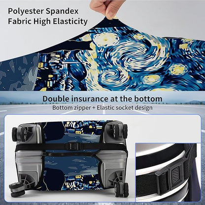 Suitcase Cover for Luggage 25-28 Inch, Washable Elastic Anti-Scratch Luggage Protector, Durable Zipper Baggage Cover with Handle Wrap, Travel Accessories for Suitcase, Starry Night Cat