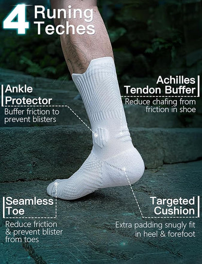 Mens Bamboo Viscose Crew Compression Running Socks Athletic Hiking Cushioned Wicking Anti-Blister Seamless