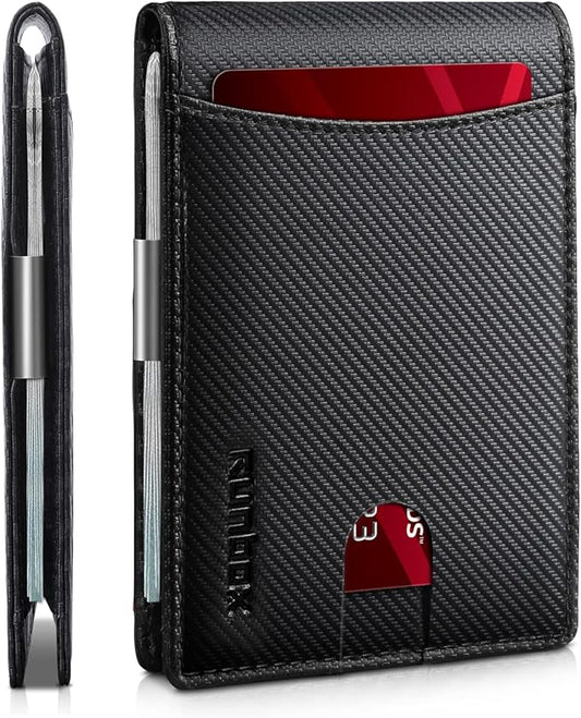 RUNBOX Money Clip Slim Wallets for Men RFID Blocking 11 Card Holder Minimalist Small Leather Bifold Men's Front Pocket Wallet Gift Box