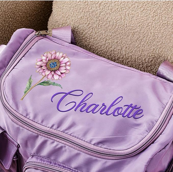 callie Personalized Waterproof Duffel Bag with Shoulder Strap, Custom Birth Flower and Name on Cute Gym Bag, Multi-Compartment Duffel Bags, Sports Bag for Women, Birthday Gift for Women