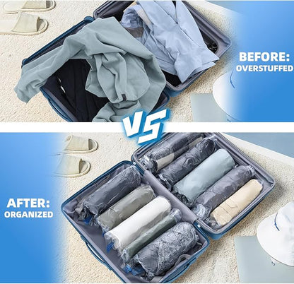 12PK Pump-Free Compression Vacuum Bags for Travel, Roll-up Space Saver Storage Bags for Clothes (6 Large 16''x24'' + 6 Small 14''x 20'') Travel Essentials & Organizers