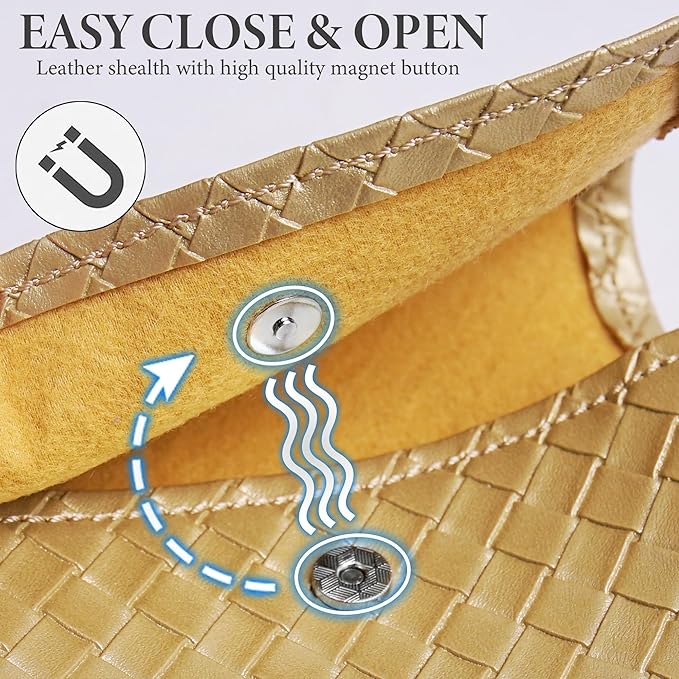 Pill Organizer,LIZIMANDU Weekly Travel Pill Case Box Medication Reminder Daily AM PM, Day Night 7 Compartments,for 4 Times A Day, 7 Days a Week-Includes Leather PU Carrying Case(1-Weave Gold)