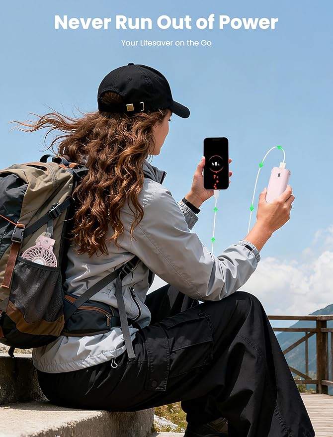 HandFan 5200mAh Handheld Fan Rechargeable, 20H Runtime Hand Fan, 3 Speeds Strong Airflow, Personal 180° Foldable Portable Fans for Travel/Summer/Concerts/Lash/Commute, Gifts for Women (Cherry Pink)