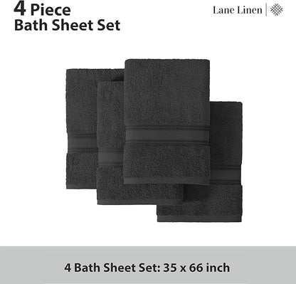 LANE LINEN Large Cotton Bath Sheets, Extra Large Quick Dry Towels, Zero Twist, 4 Piece Set, Super Soft, Highly Absorbent, Black