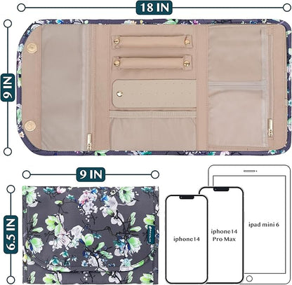 Pavilia Foldable Jewelry Organizer - Travel Roll Bag with Compartments for Earrings, Rings, Necklaces, Bracelets - Packing Accessory