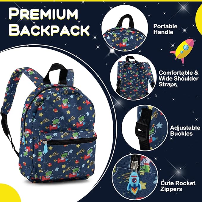 BABY JOY Kids Luggage, 5 Pieces Luggage Set w/ 16" Carry-on Hardshell Spinner Toddler Suitcase, 13" Backpack, Neck Pillow & Insulated Lunch Bag, Travel Kids Rolling Suitcase for Boys (Navy Astronauts)