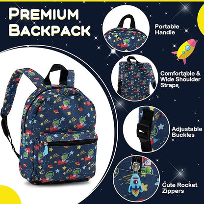 BABY JOY Kids Luggage, 5 Pieces Luggage Set w/ 16" Carry-on Hardshell Spinner Toddler Suitcase, 13" Backpack, Neck Pillow & Insulated Lunch Bag, Travel Kids Rolling Suitcase for Boys (Navy Astronauts)