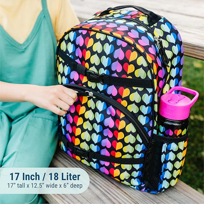 Wildkin ECO rPET 17-inch Large Backpack – Sustainable, Padded, Adjustable – Rainbow Hearts