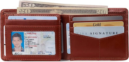 Alpine Swiss Mens Wallet for Men | RFID Protected Leather Mens Wallet | Spencer Bifold with Divided Bill Section | Gift Box | 2 ID Windows | 14 Card & Storage Pockets for Organization
