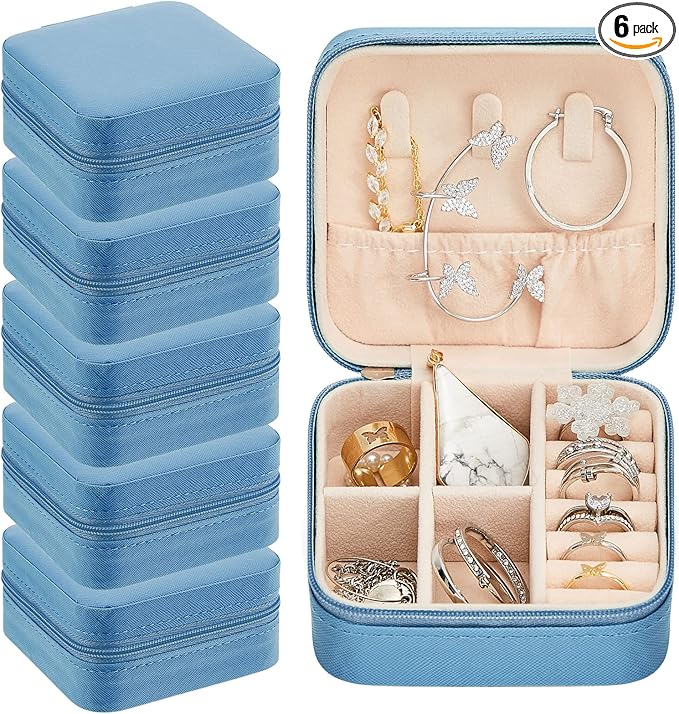 Taiyin 6 Pcs Travel Jewelry Case Organizer Bridesmaid Gift Boxes Mini Storage Organizer Box(Blue)