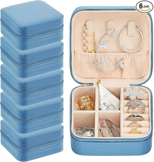 Taiyin 6 Pcs Travel Jewelry Case Organizer Bridesmaid Gift Boxes Mini Storage Organizer Box(Blue)