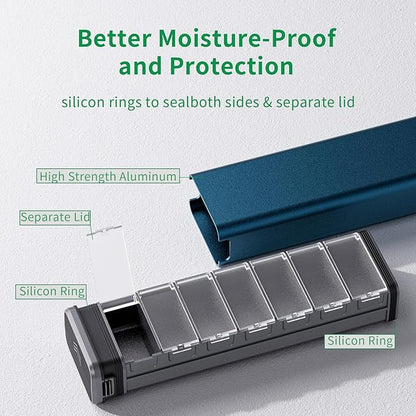 7 Day Weekly Metal Pill Organizer Travel, Kursoaya Premium Aluminum Daily Pill Box, Cute Portable Pill Case, Large Capacity Pill Holder for Supplements, Pills, Vitamins, Medicine (Matte Blue)