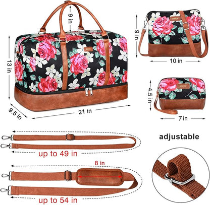 IBFUN Weekender Bags for Women, 21" Weekender Travel Bag, Travel Duffle Bag with Shoe Compartment Carry on Overnight Duffel Bag for Weekend Travel Business Trip, 3PCS