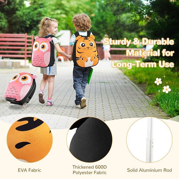 HONEY JOY Kids Luggage, 12” Children Hardshell Backpack & 16” Toddler Travel Rolling Suitcase, 2 Pcs Lightweight Carry On Luggage Set, Kids Luggage with Wheels for Girls & Boys(Orange Tiger)