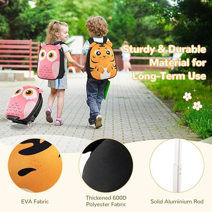 HONEY JOY Kids Luggage, 12” Children Hardshell Backpack & 16” Toddler Travel Rolling Suitcase, 2 Pcs Lightweight Carry On Luggage Set, Kids Luggage with Wheels for Girls & Boys(Orange Tiger)