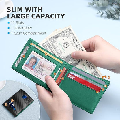 Zitahli Wallet for Men Slim 11 Credit Card Holder RFID Blocking Small Men's Wallet Bifold Minimalist Front Pocket With Mens Gifts Box