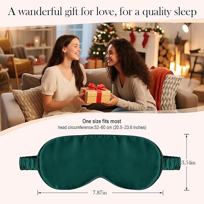 SilkDream 100% Mulberry Silk Sleep Mask Eye Mask for Sleeping 22 Momme Nature 6A Real Silk Gifts for Women&Men DarkGreen