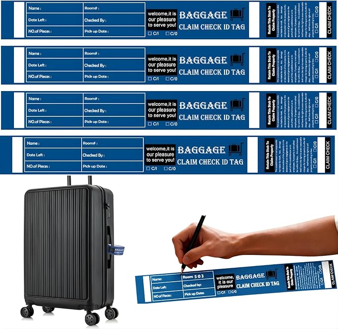 1000 Tags Luggage Tags for Suitcases | Hotels Baggage Claim Check for Bags with Transfer Tape & Serial Numbering, A Marker & Double-Sided Tape | Hotel Luggage Claim Bulk Ticket, Navy Blue