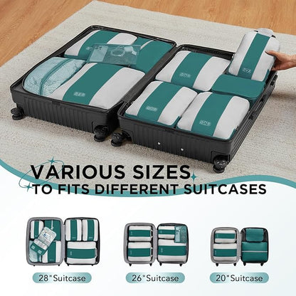 10 Set Compression Packing Cubes for Travel Essentials,Compressible Expandable Packing Cubes for Suitcase,OlarHike Luggage Organizer Bags,Handy Helper for Organizing Clothes(Dark Blue Green)