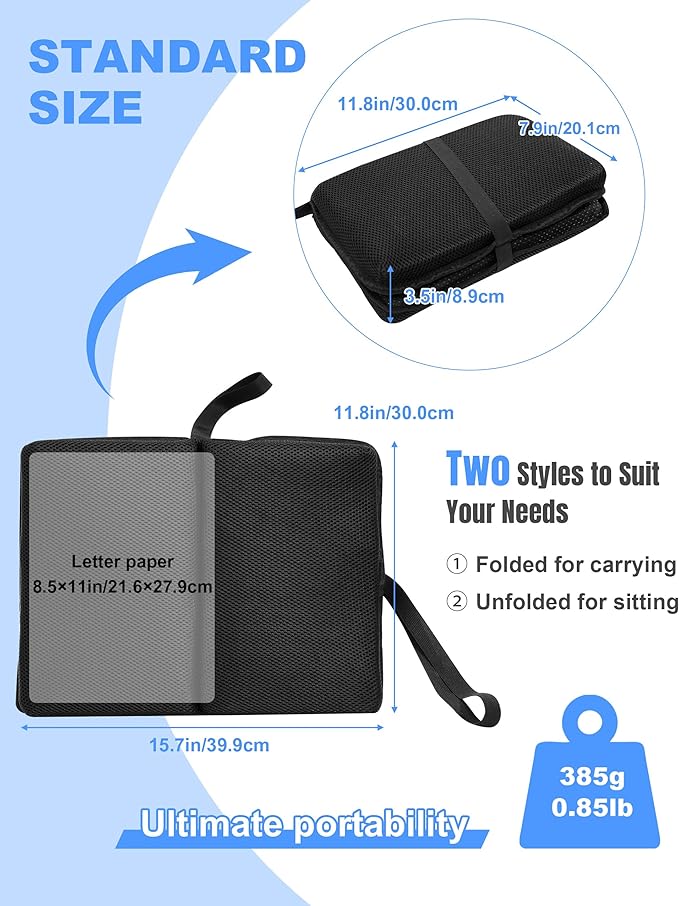 Airplane Seat Cushion Portable Travel Cushion for Comfort Foldable Stadium Pad with Breathable Fabric Seat Pad Perfect for Long Flights, Office, Bleacher, Camping