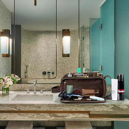 Elviros Toiletry Bag for Men, Large Travel Shaving Dopp Kit Water-resistant Bathroom Toiletries Organizer PU Leather Cosmetic Bags