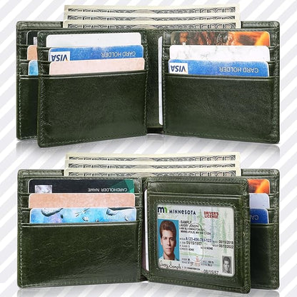 Mens Wallet Bifold Genuine Leather RFID Blocking Wallet for Men with 1 ID Windows 13 Card Holders 2 cash pockets 1 Gift Box