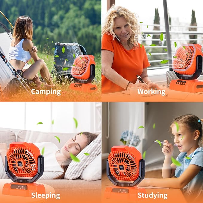 AVV 20000mAh High Speed Portable Camping Rechargeable Fan with Remote Control, Battery Powered with Auto Oscillating with Camping Essentials Accessories for Outdoor, Beach, Patio, Tent, Orange