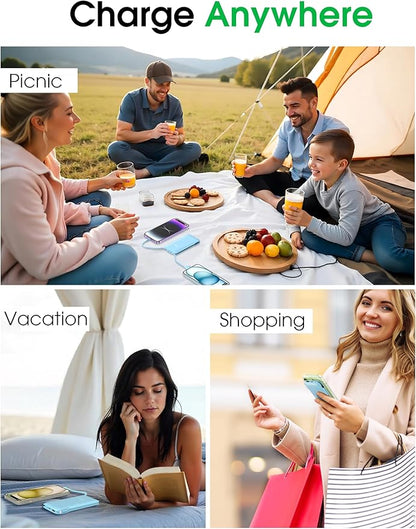 TG90° 10000mAh Power Bank with Built-in AC Wall Plug and Cables, Ultra Slim Phone External Battery Pack Portable Charger Compatible with iPhone and Android Devices