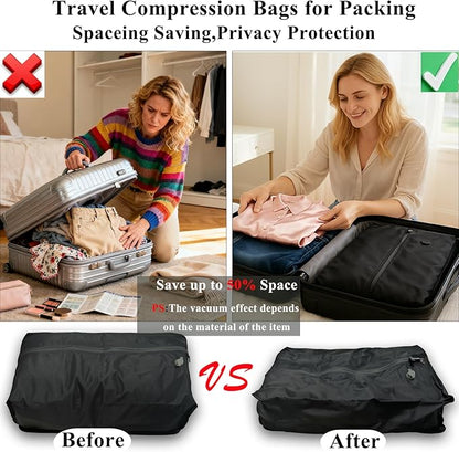 Travel Vacuum Bags with Pump 33L(21.65x15.75x5.91") Large Size IP67 Reusable Space Saver Compression Packing Storage Organizer Cube for Luggage CarryOn Suitcases & Backpack (2 Bag- BLACK)