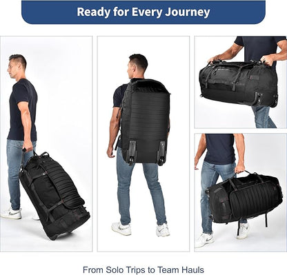 Foldable Rolling Duffle Bag with Wheels - 30" Extra Large Waterproof Travel Backpack with Shoe Compartment, Heavy Duty TSA-Approved Luggage for Men’s Camping, Sports, and Airplane Trips