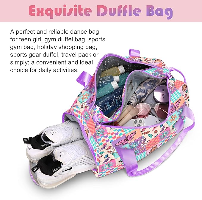 RLGPBON Gym Bag for Kids, Duffel Bag for Girls and Boys Sports, Gyms and Weekend Getaway, Waterproof Dufflebag with Shoe and Wet Clothes Compartment