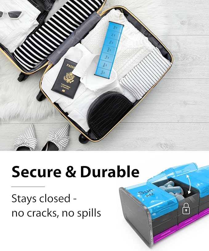 Extra Large Pill Organizer- XXL Pill Box 7 Day - Weekly Pill Organizer with AM PM Large Compartments Big Pill Case for Supplements Jumbo Pill Holder for Vitamins Huge Medicine Organizer 2 Times a Day