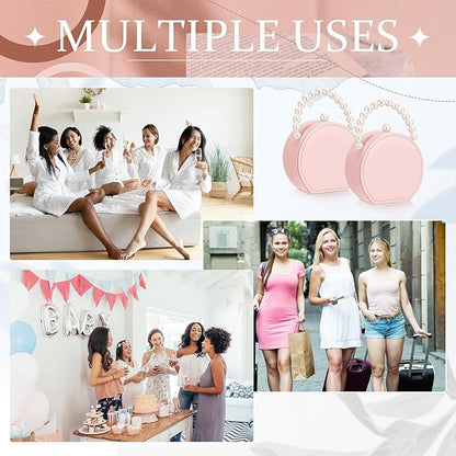 Weysat 8 Pack Travel Jewelry Case Bulk Mini Bridesmaid Jewelry Box Small Earring Storage Organizer for Women Proposal Gifts(Pink, Leather)