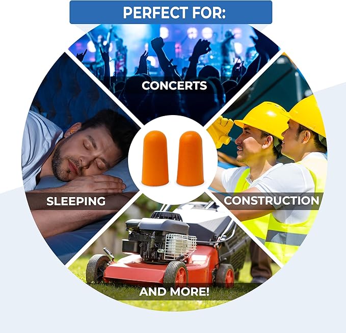 Reli. Foam Ear Plugs (100 Pairs Bulk), Individually Wrapped | 31 dB NRR | Disposable Foam Ear Plugs for Sleeping Noise Cancelling | Blocks Loud Noises for Snoring, Concerts, Travel (Peach)
