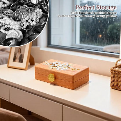 Travel Jewelry Case Small Wood Jewelry Organizer Jewelry Box for Women (Pine Wood Print B)