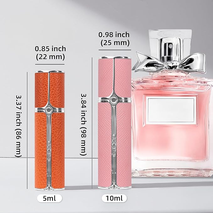 AF01ORG Leather Perfume atomiser, 5ml Bottom Fill Travel Perfume Bottle, Refillable Perfume Dispenser for Women & Men (AF01ORG, 5ml)