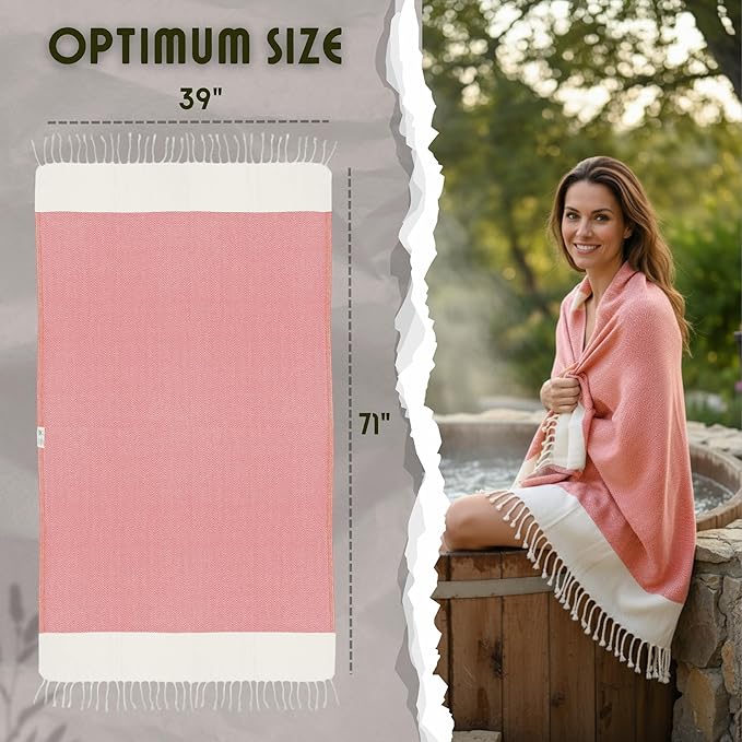 Bazaar Anatolia Turkish Beach Towel 100% Cotton Bath Towels 71x39 Quick Dry Sand Free Lightweight Large Oversized Herringbone Red